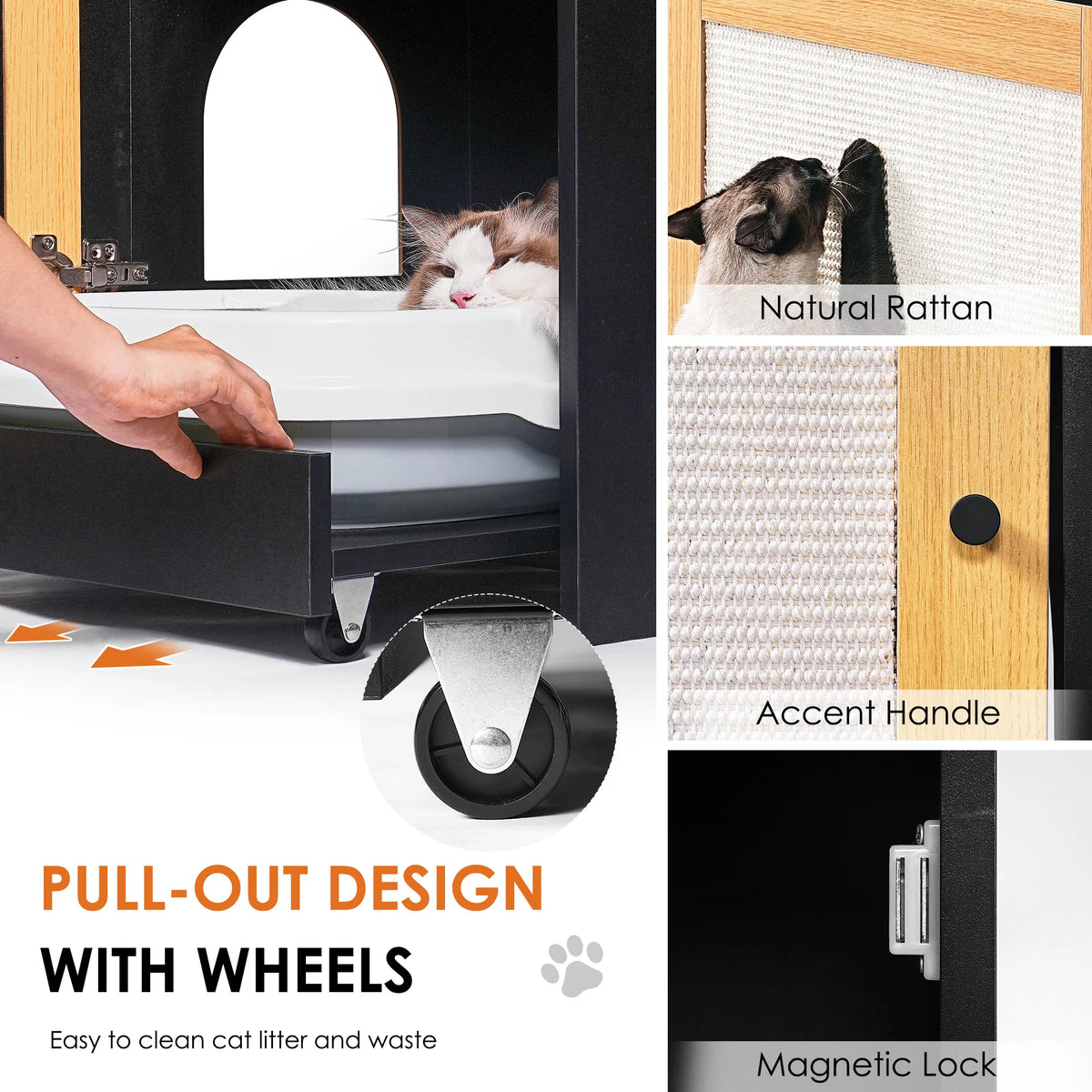Hidden Cat Litter Box Enclosure With Sisal Scratching Door