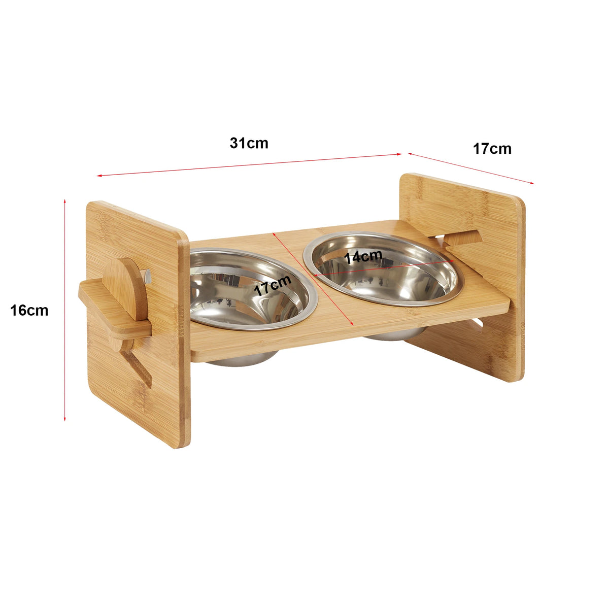 Height Adjustable Wood Cat Bowls Bamboo Stand Stainless Steel Dish
