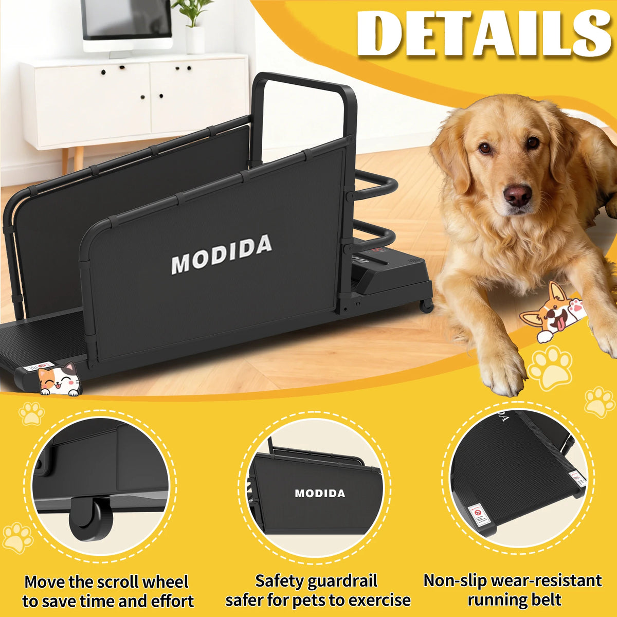 Dog Treadmill for Large Dogs, Adjustable Speed 1-8km/h Pet Running Machine with LED Display, Quiet Indoor Dog Exercise Equipment for Home Training, Track Time Distance Calories Burned
