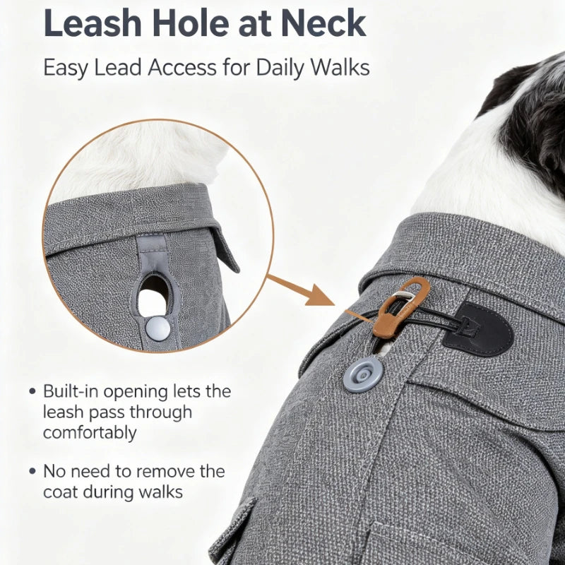 Classic Collared Wool Dog Coat With Horn Buttons Windproof Protection