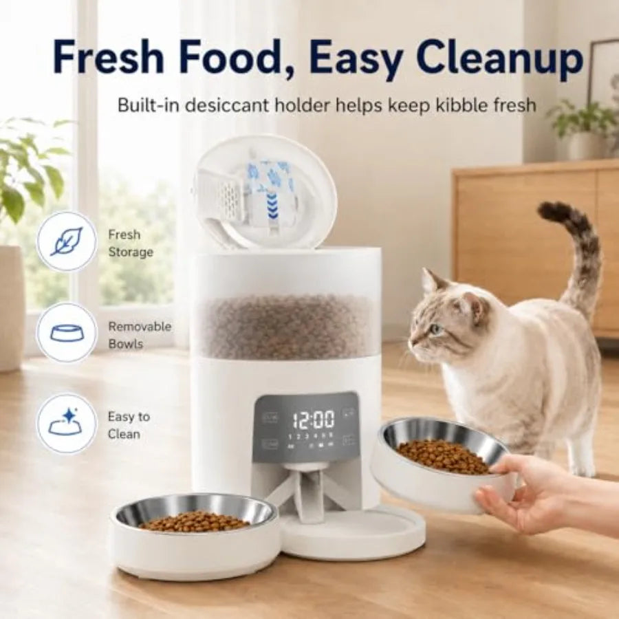 Timed Automatic Cat Feeder With Dual Stainless Steel Bowls