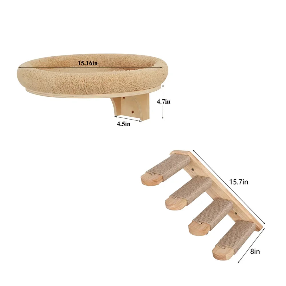 CWV Wall Mounted Pine Wood Cat Hammock With Scratching Post