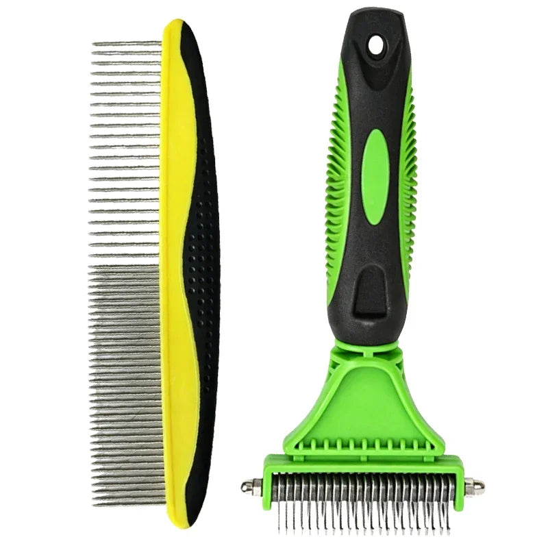 Pet Comb and Grooming Brush Two-Sided Cat Hair Brush Undercoat Rake Comb for Dog Cat Remove Knots Tangles Pet Hair Comb