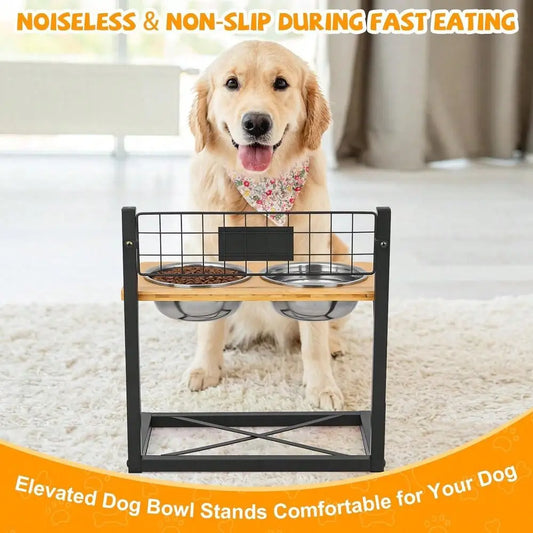 Adjustable Elevated Stainless Steel Raised Dog Food Bowls Set