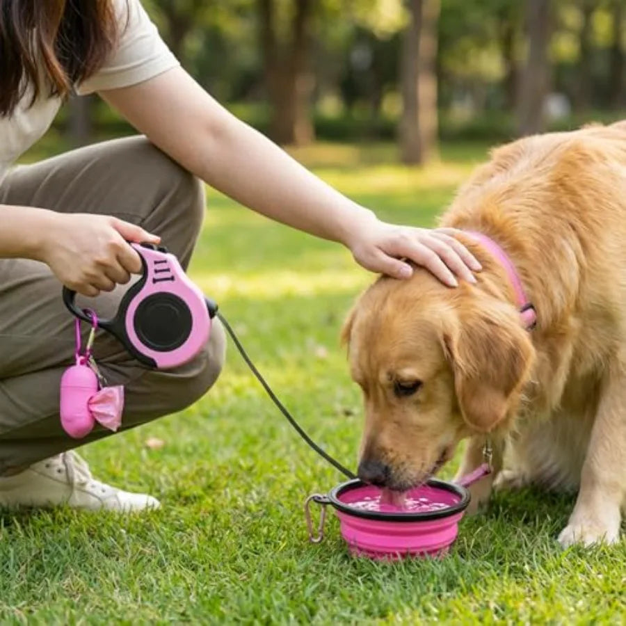 Retractable Dog Leash Set With Folding Bowl And Waste Bags