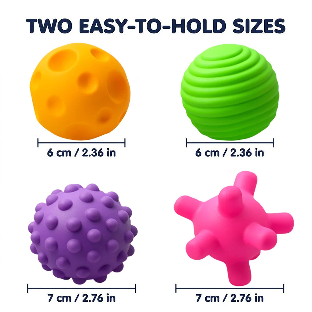 Dog Chew Toy Balls 4 Pack, Textured Soft Rubber Interactive Fetch Play Balls, High Quality Bite Resistant Pet Teething Toy, Colorful Design, Perfect Halloween Holiday Gift for Small Medium Dogs, Indoor & Outdoor Entertainment