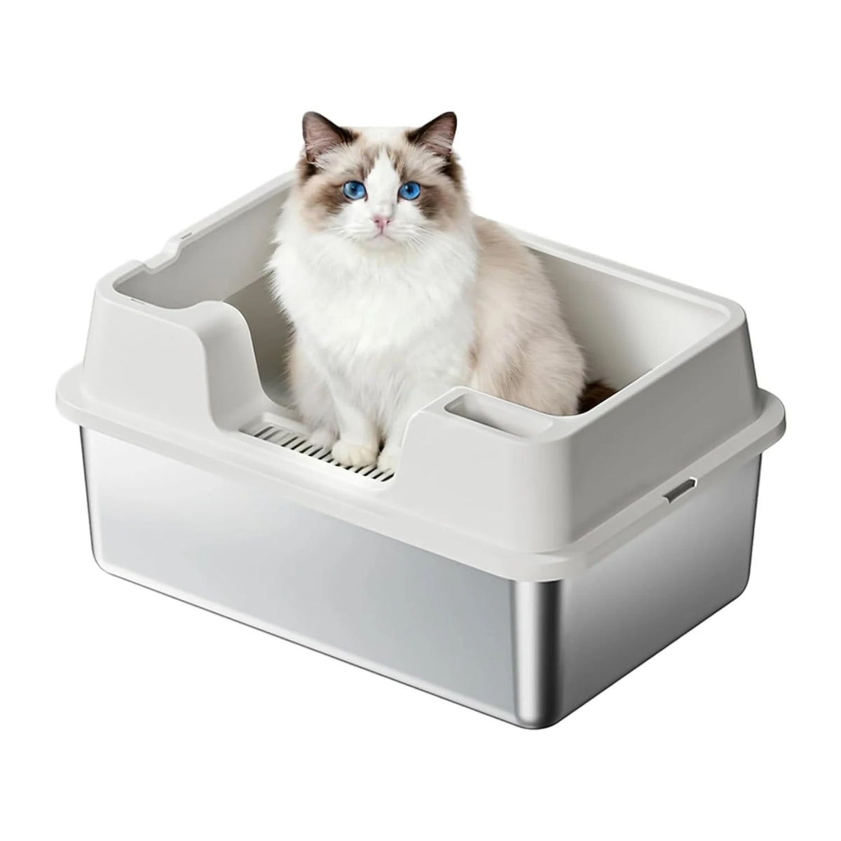 HiMISS Enclosed Stainless Steel Cat Litter Box With High Walls