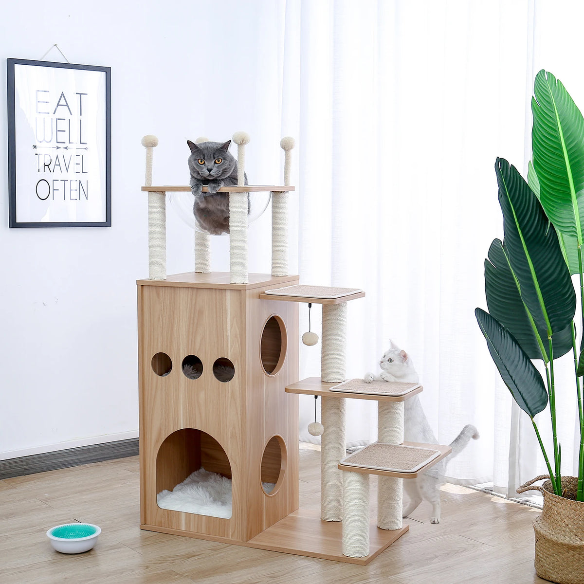 PAWZ Indoor Wooden Cat Tree Tower With Hammock And Posts