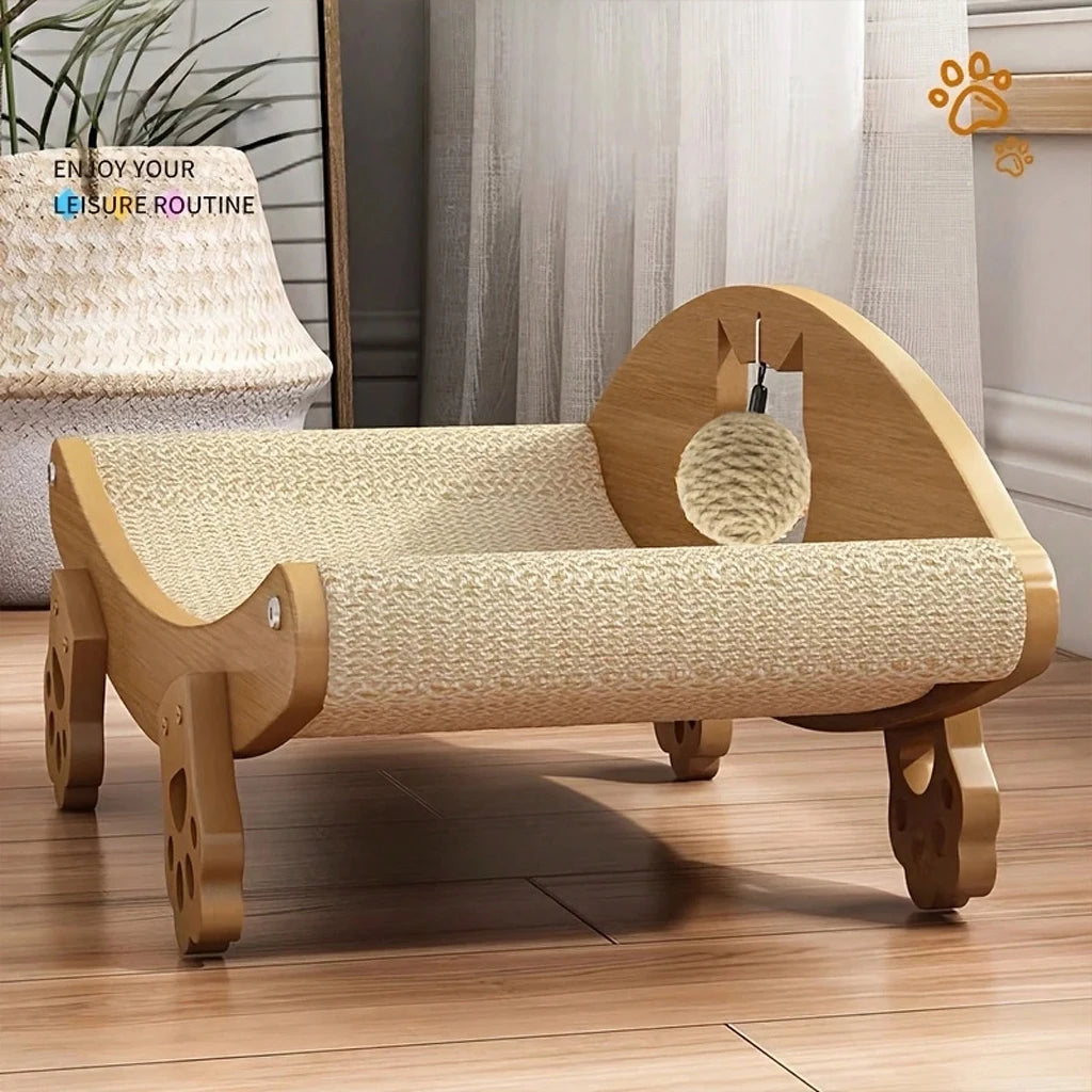 Wooden Frame Sisal Cat Scratcher Bed With Durable Woven Surface