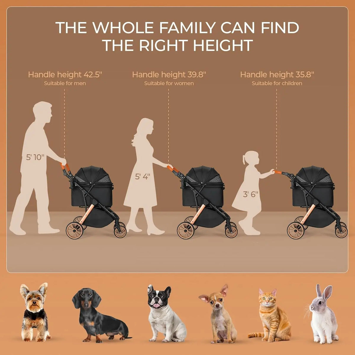 Foldable Pet Stroller With Sun Shade And Shock Absorbers