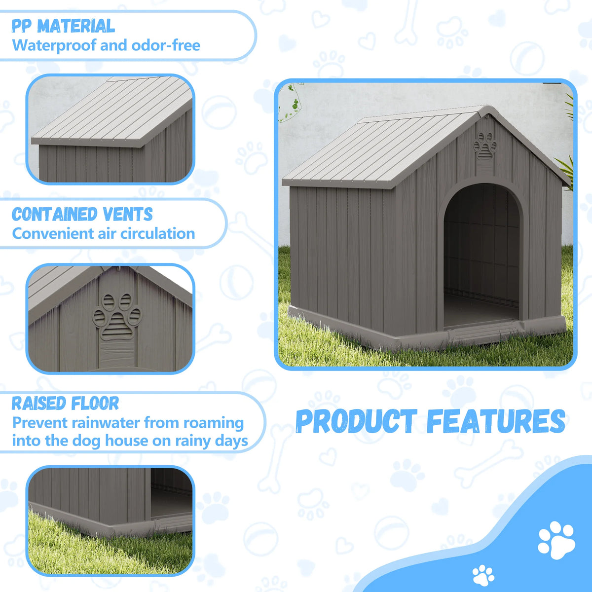 Weather Resistant Plastic Dog House For Outdoor Backyard Patio