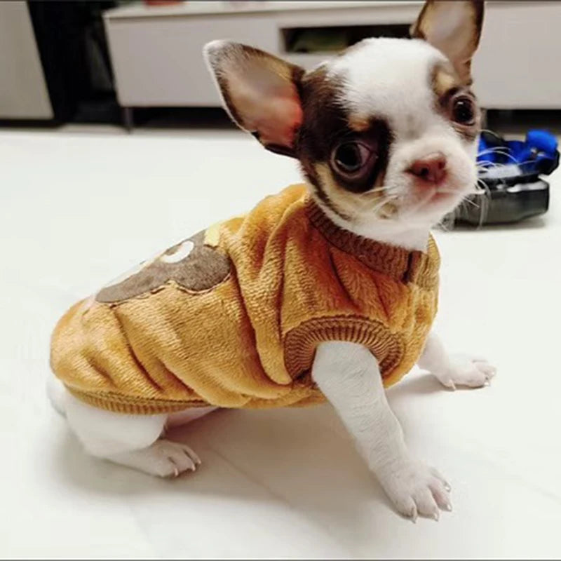 Warm Fleece Print Dog Sweater For Small Breeds And Puppies