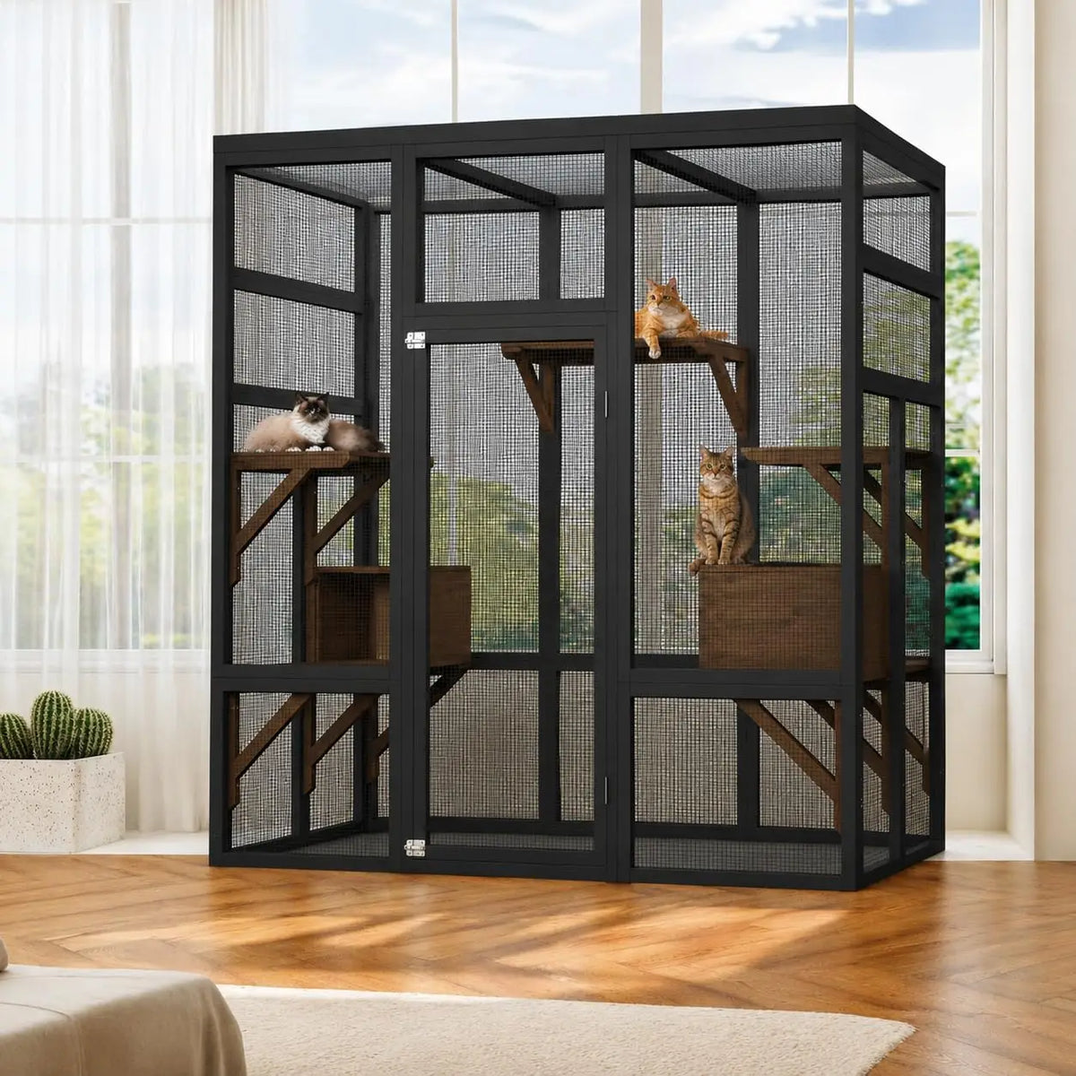 HiMISS Outdoor Wooden Catio Cat Enclosure With Waterproof Roof