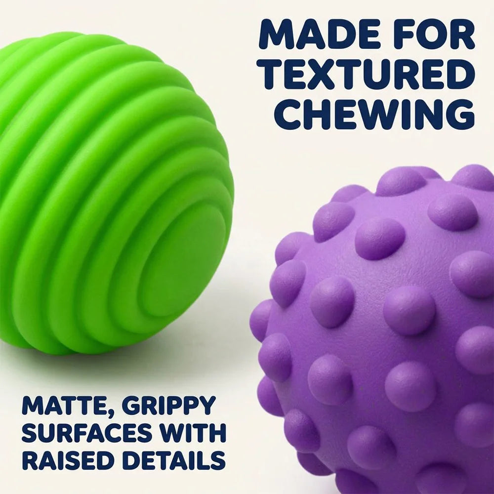 Dog Chew Toy Balls 4 Pack, Textured Soft Rubber Interactive Fetch Play Balls, High Quality Bite Resistant Pet Teething Toy, Colorful Design, Perfect Halloween Holiday Gift for Small Medium Dogs, Indoor & Outdoor Entertainment