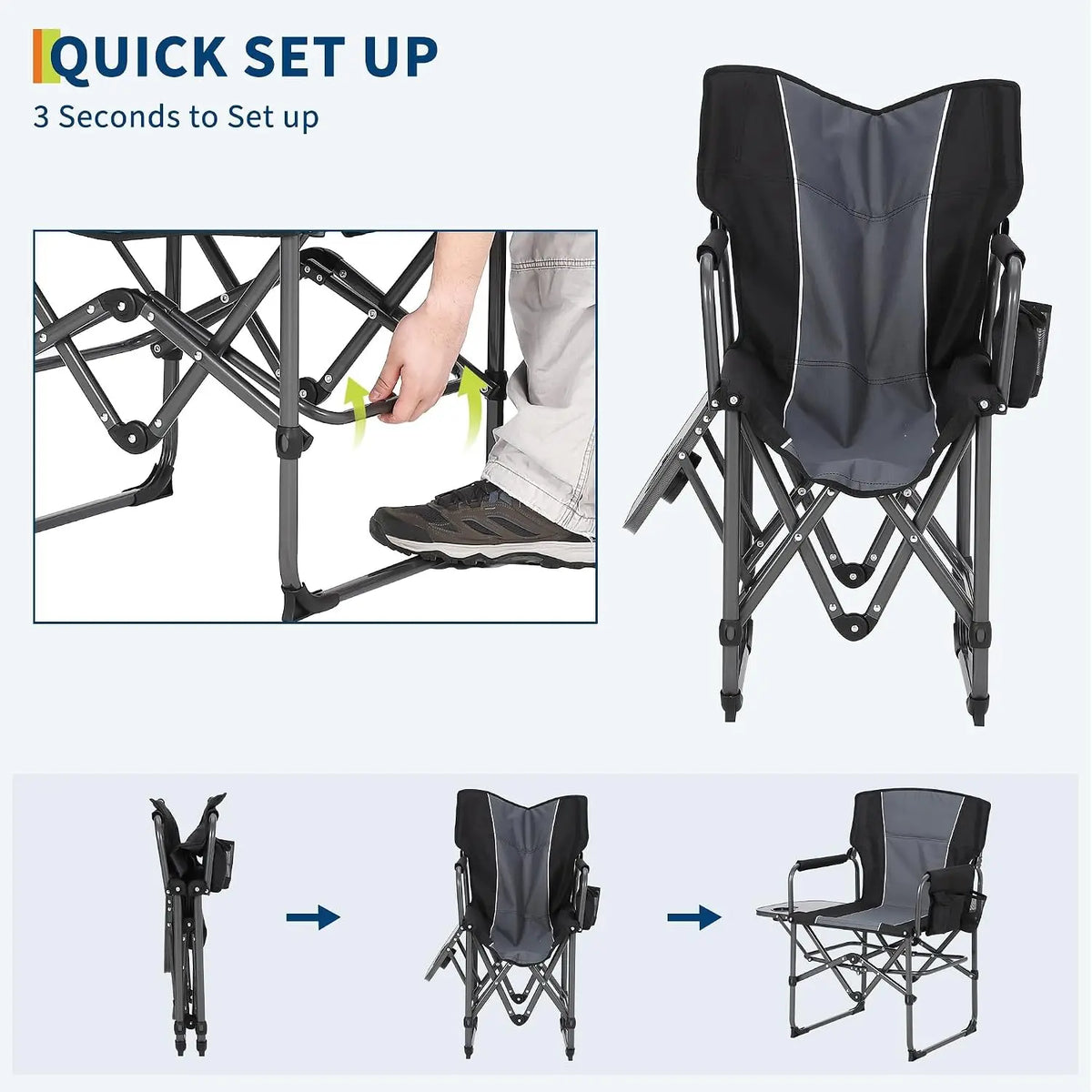 Tacleekii Camping Chair Support 400 lbs Portable Folding Chair for Adults Heavy Duty Lawn Chair with Side Table, for Camping, Sports, Picnic, Beach, Fishing