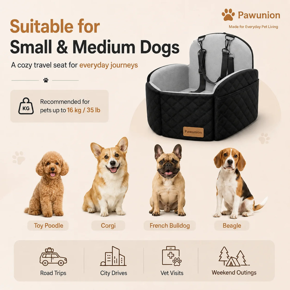 Memory Foam Travel Dog Car Seat With Cool Mat Cover