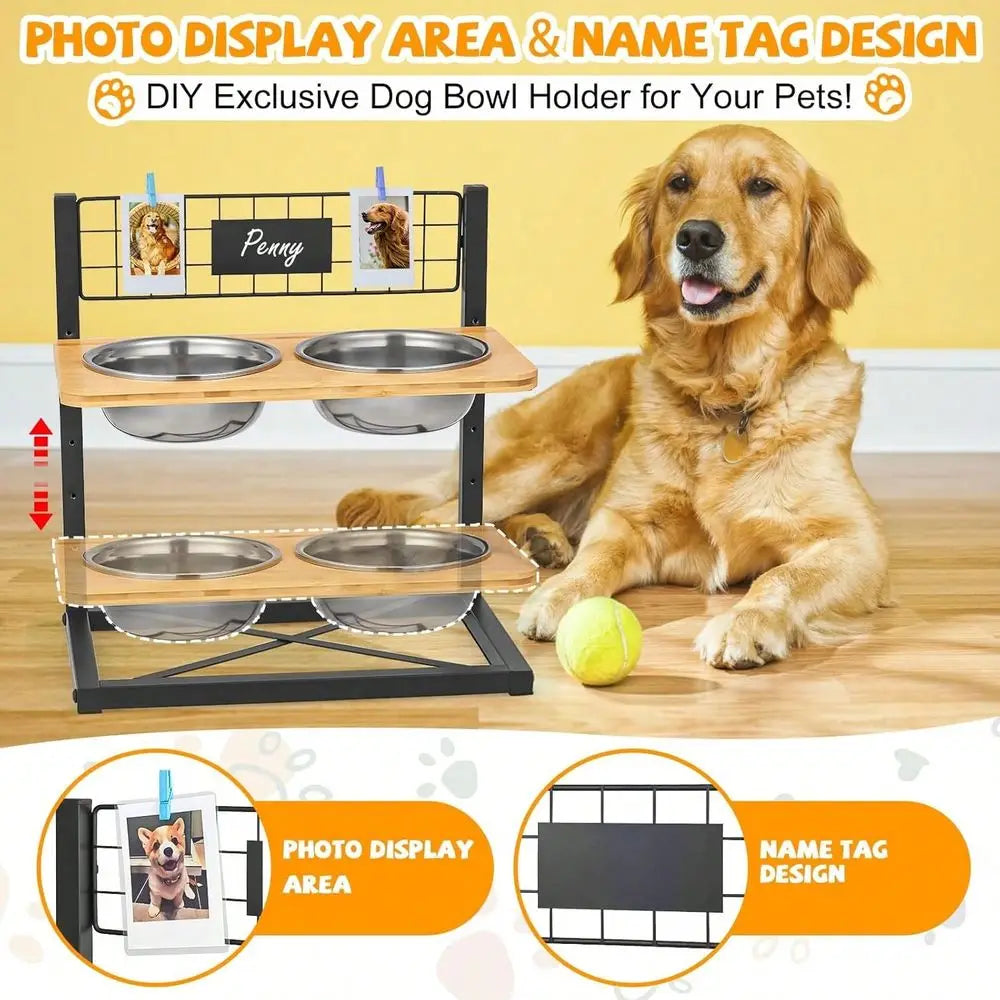 Adjustable Elevated Stainless Steel Raised Dog Food Bowls Set
