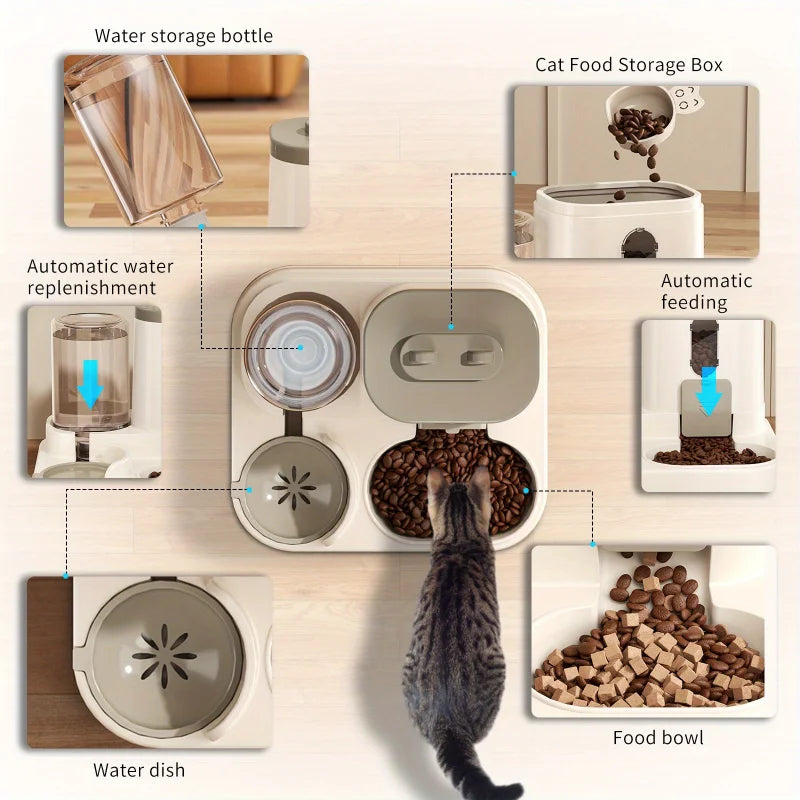 Automatic Pet Feeder With Spill Proof Bowl And Water Fountain