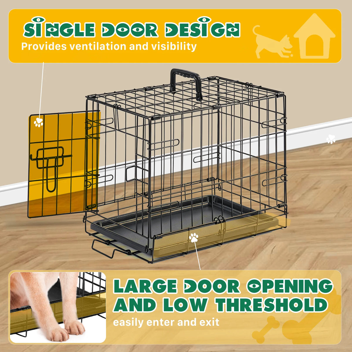 JHK Metal Dog Crate With Secure Lock And Removable Tray