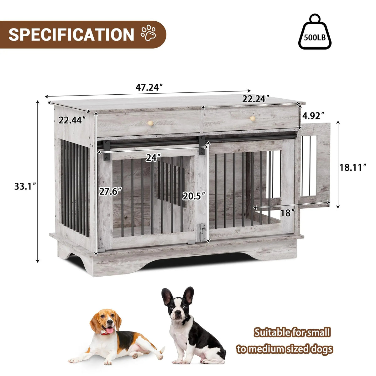 Stylish Furniture Style Indoor Dog Crate With Storage Drawers