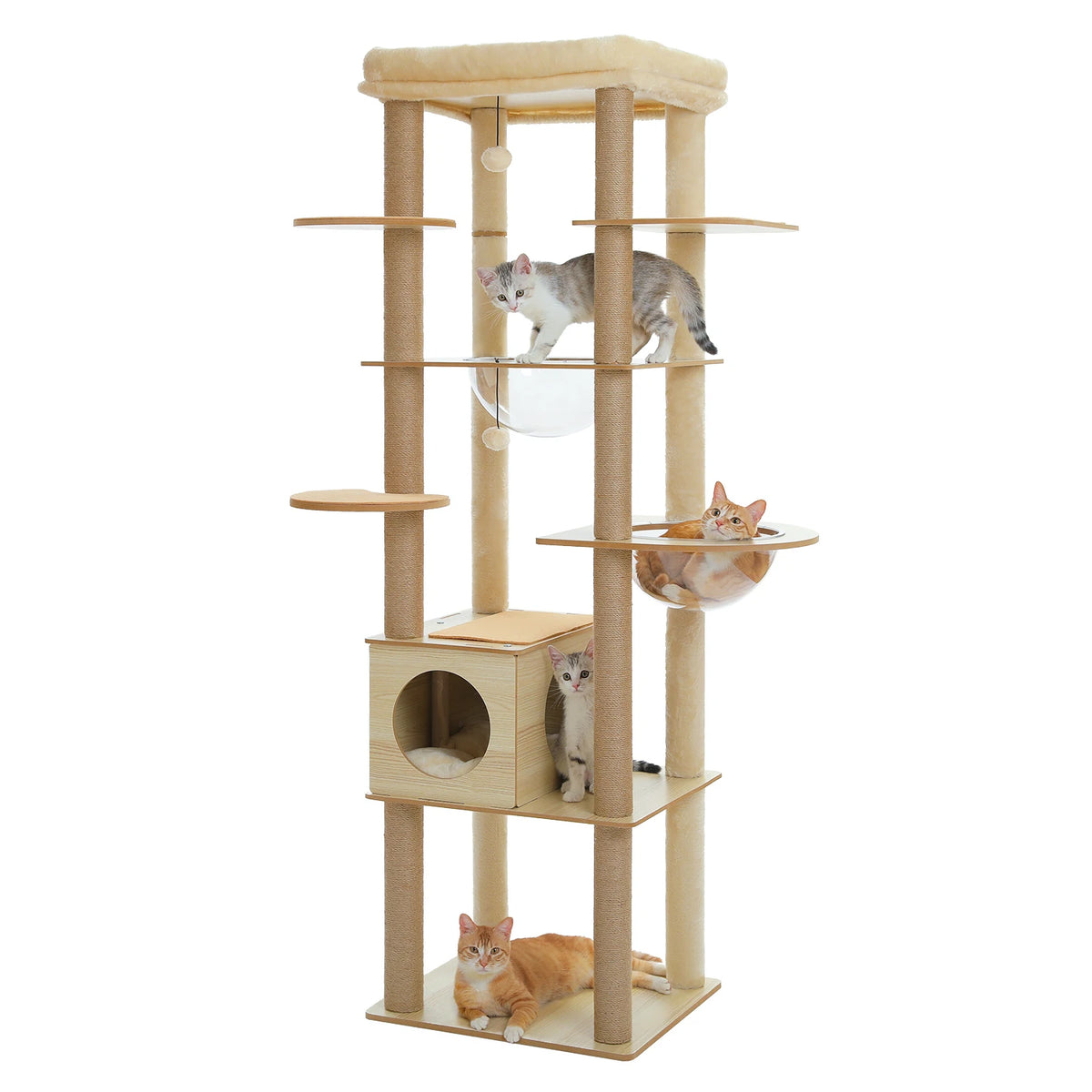 PAWZ Indoor Wooden Cat Tree Tower With Hammock And Posts