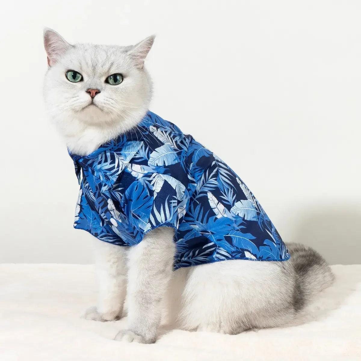 Hawaiian Style Pet Shirt, Blue Tropical Plant Print, Dog Vacation Top, All Seasons, Dogs & Cats Apparel, Husky Clothes, 1 Piece Set