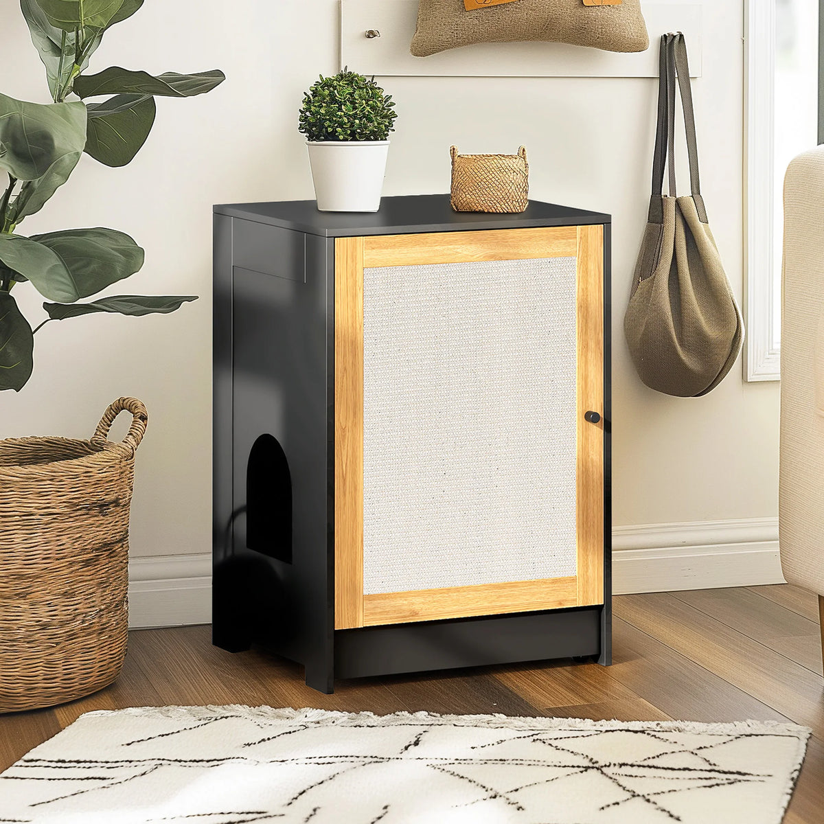 Hidden Cat Litter Box Enclosure With Sisal Scratching Door