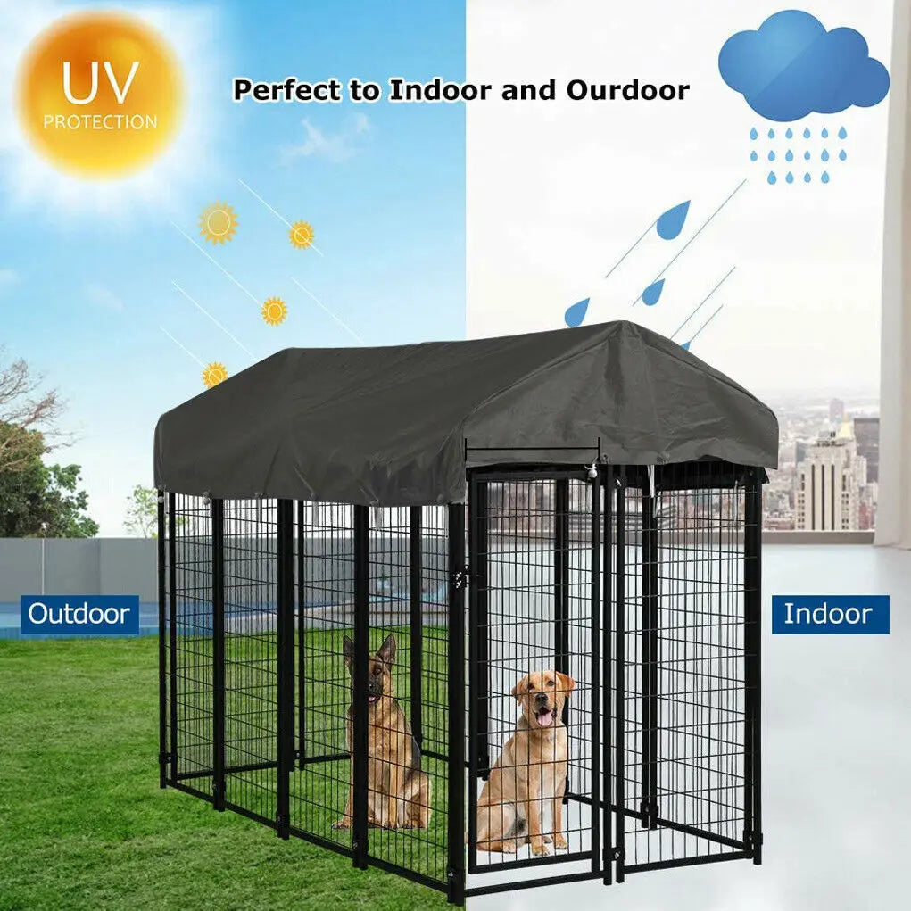Outdoor Iron Dog Cage With Roof and High Fence Kennel