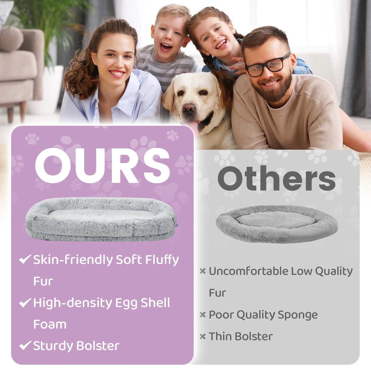 Human Sized Orthopedic Dog Bed With Removable Faux Fur Cover