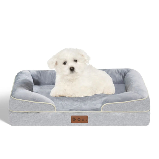 Orthopedic Memory Foam Dog Bed with Raised Bolsters Washable Cover and Non Slip Base
