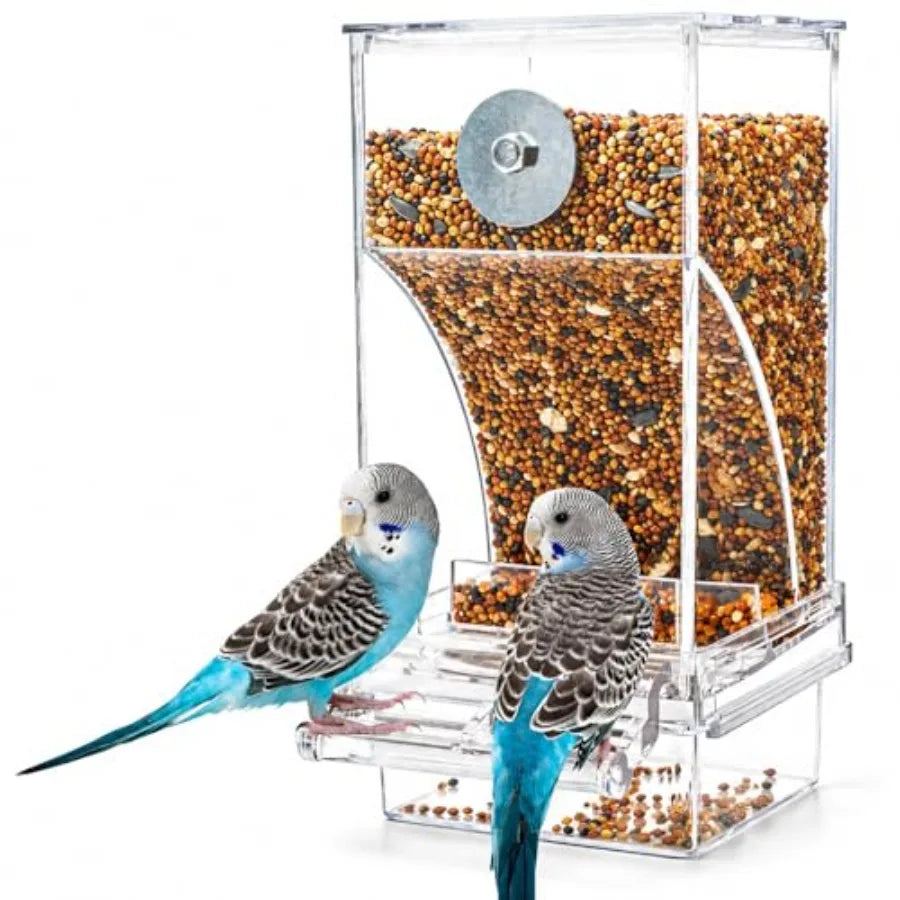 Acrylic Auto Bird Feeder, No Mess Design, Large Capacity, for Budgies Cockatiels Lovebirds, Indoor Home Daily Feeding Tool
