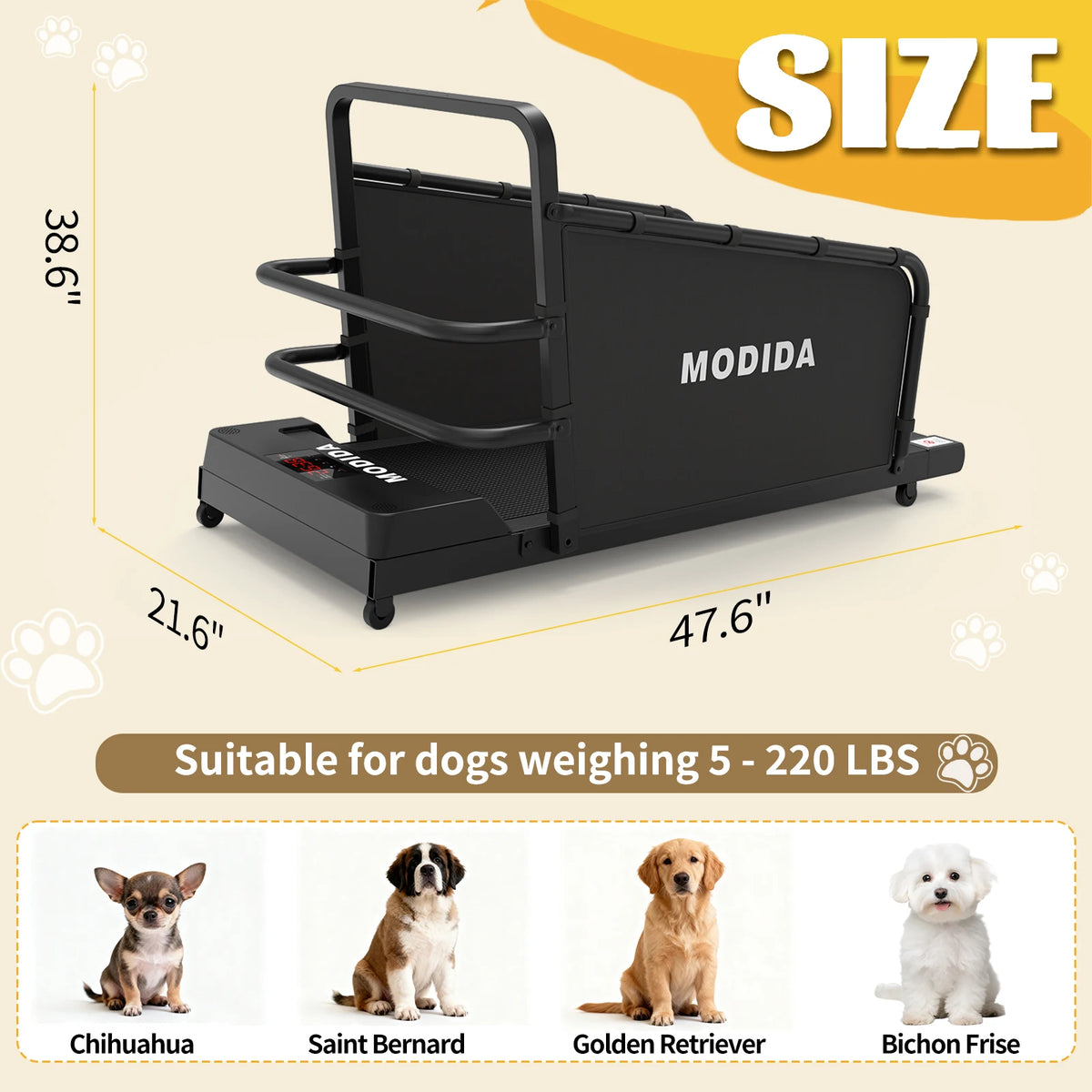 Dog Treadmill for Large Dogs, Adjustable Speed 1-8km/h Pet Running Machine with LED Display, Quiet Indoor Dog Exercise Equipment for Home Training, Track Time Distance Calories Burned