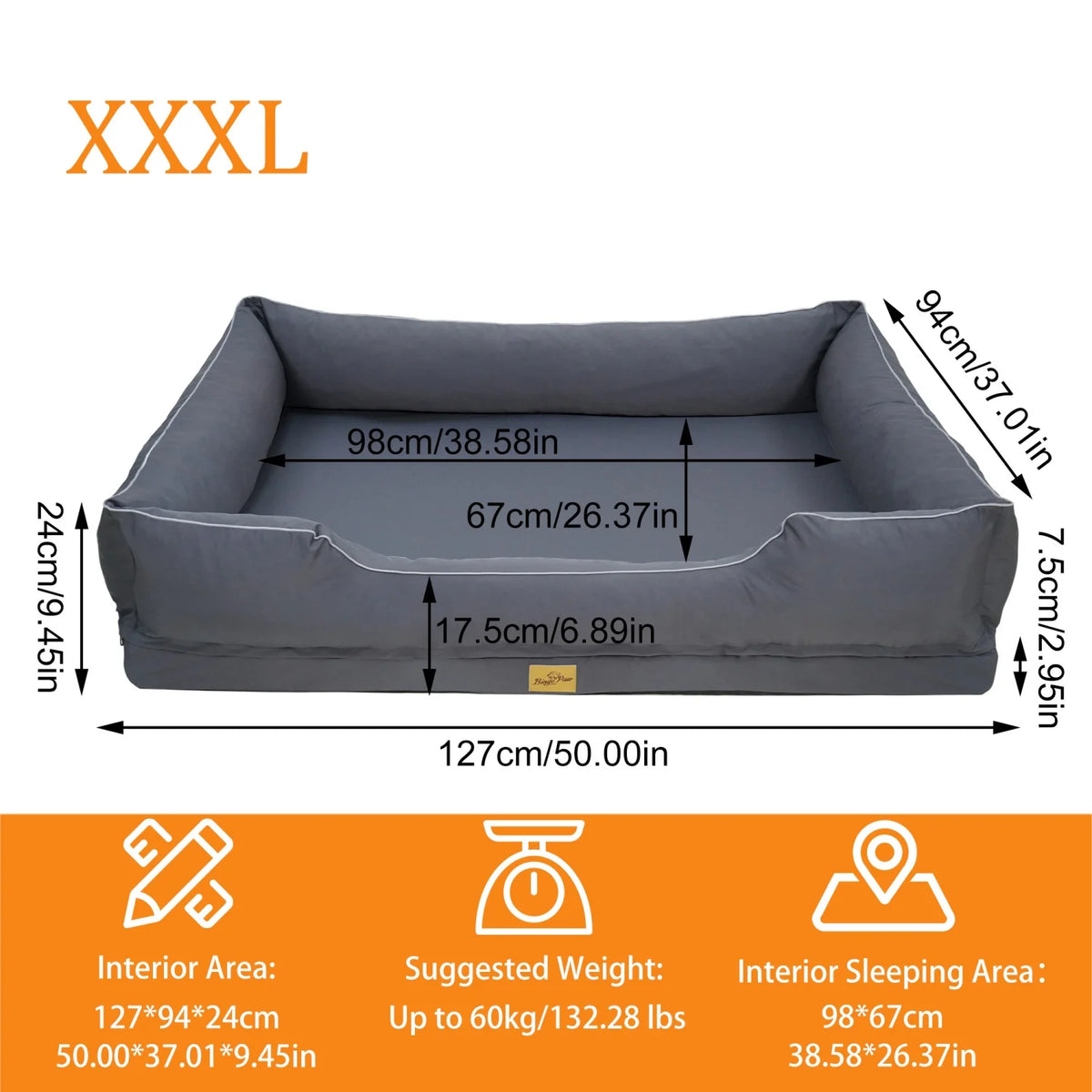 BINGOPAW Orthopedic Dog Sofa Bed With Washable Cover And Bolsters