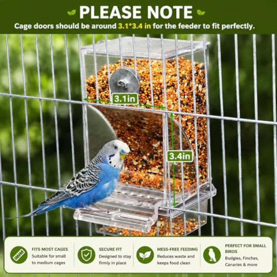 Acrylic Auto Bird Feeder, No Mess Design, Large Capacity, for Budgies Cockatiels Lovebirds, Indoor Home Daily Feeding Tool