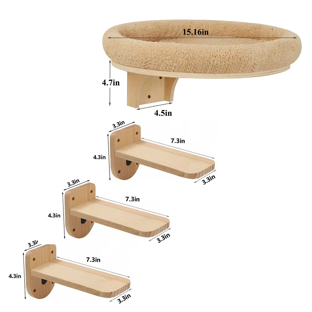 CWV Wall Mounted Pine Wood Cat Hammock With Scratching Post
