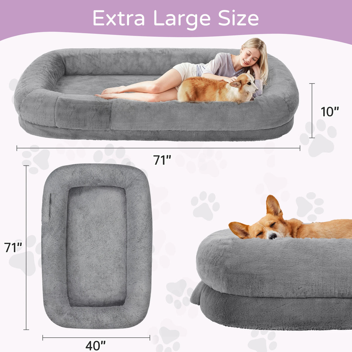 Human Sized Orthopedic Dog Bed With Removable Faux Fur Cover