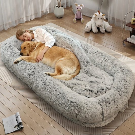 Human Sized Orthopedic Dog Bed With Removable Faux Fur Cover