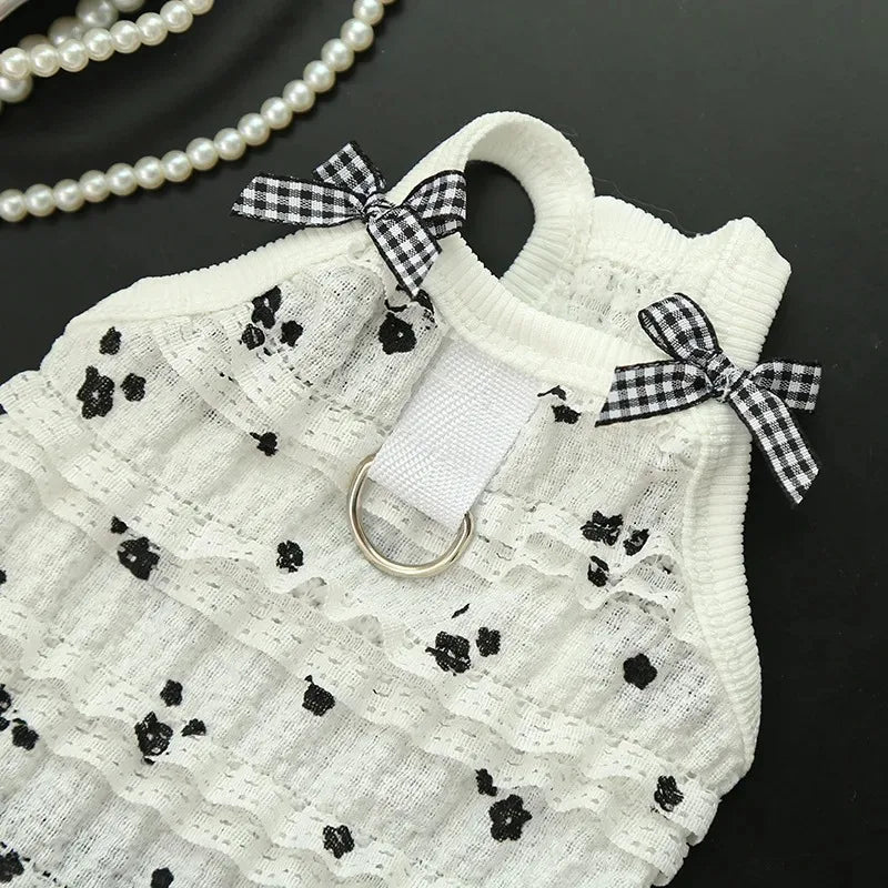 Spring Bowknot Lace Sleeveless Vest Dress for Dogs and Cats