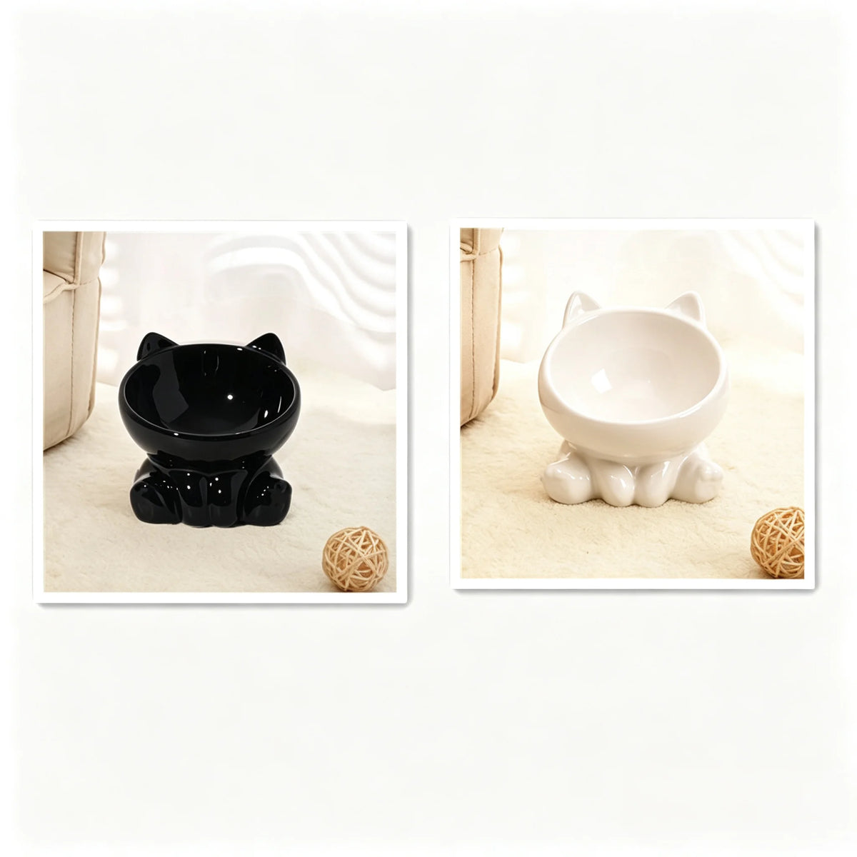 Ceramic Cat Food Bowl With Neck Guard And Oblique Rim