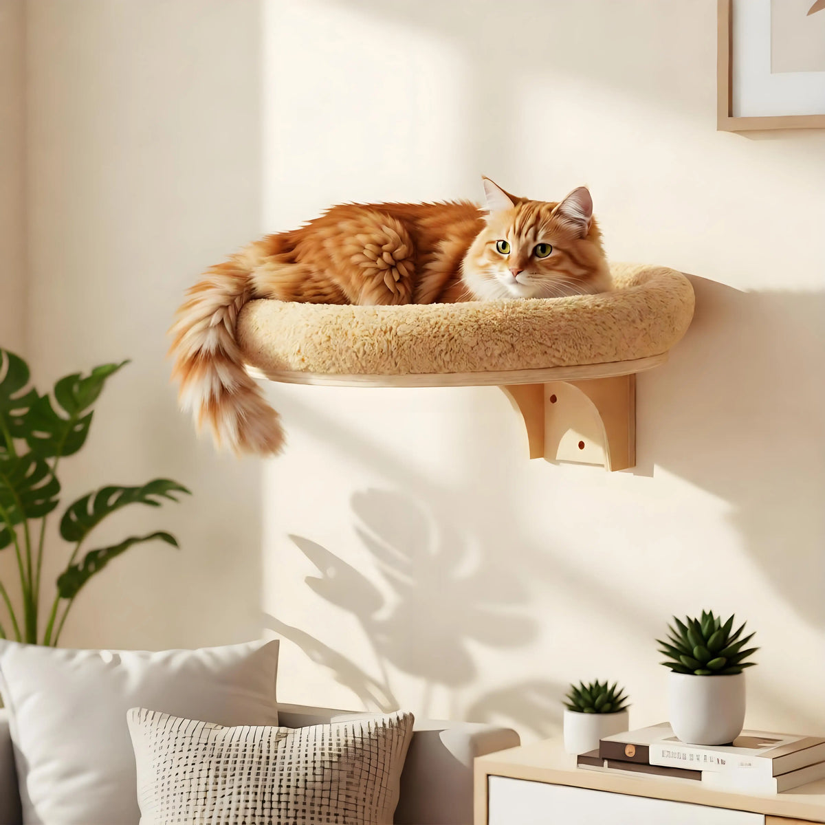CWV Wall Mounted Pine Wood Cat Hammock With Scratching Post