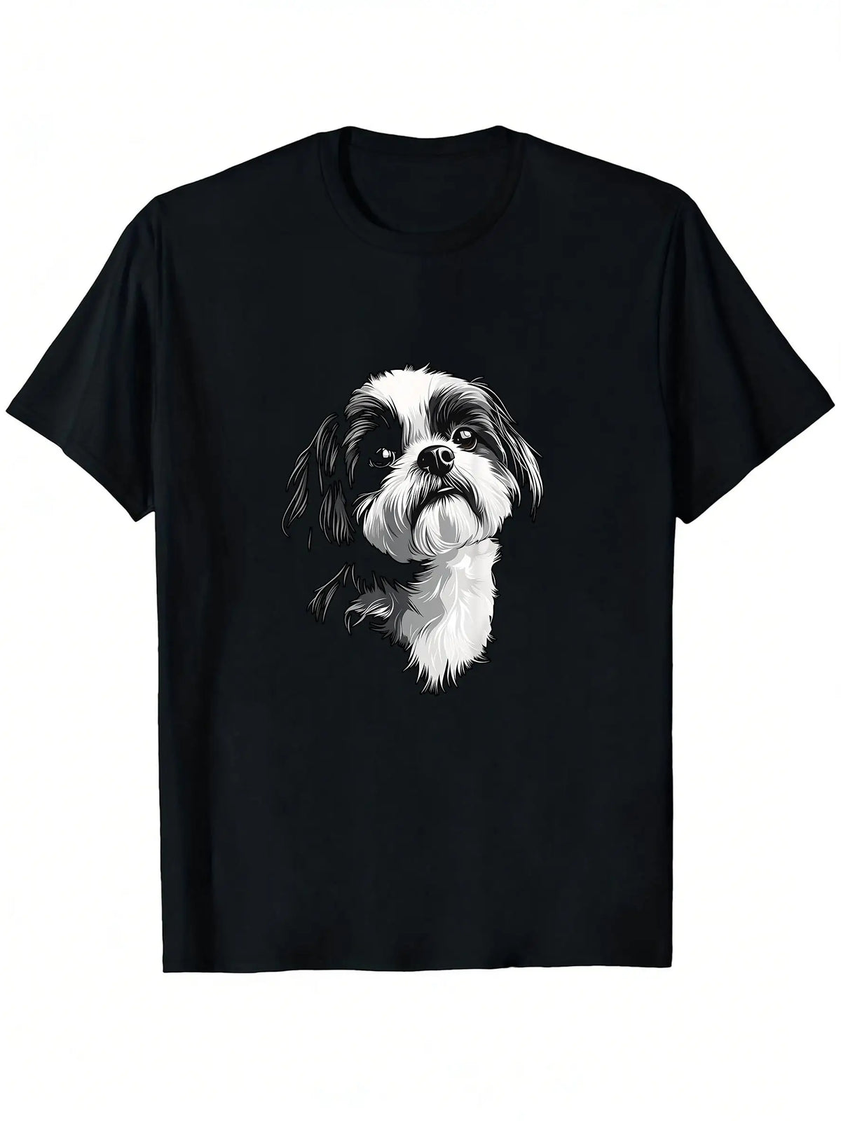 Unisex Dog Graphic T-Shirt - Black with White Dog Portrait, Soft and Breathable T-Shirt for Pet Lovers, Sizes S-XXXL (Unisex Adult Sizes), Machine Washable Daily Casual Shirt, Dog T-Shirt, Comfortable to Wear