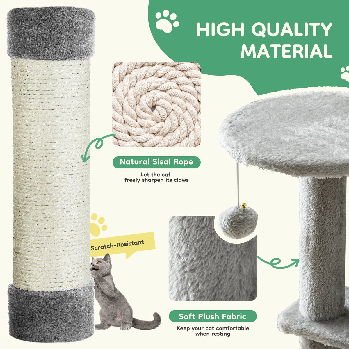 JHK Sturdy Multi Tier Cat Tree With Natural Sisal Posts