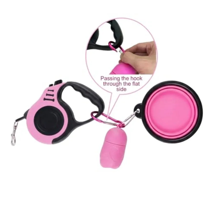 Retractable Dog Leash Set With Folding Bowl And Waste Bags