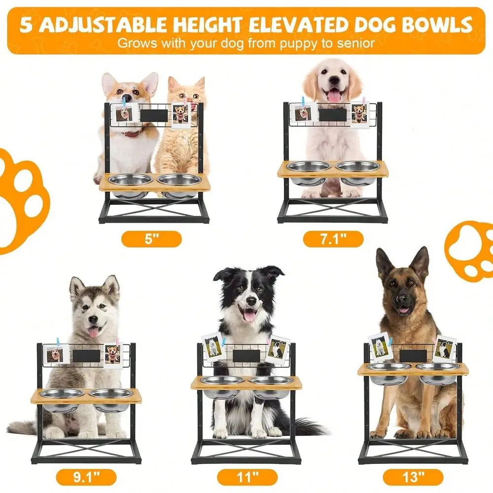 Adjustable Elevated Stainless Steel Raised Dog Food Bowls Set