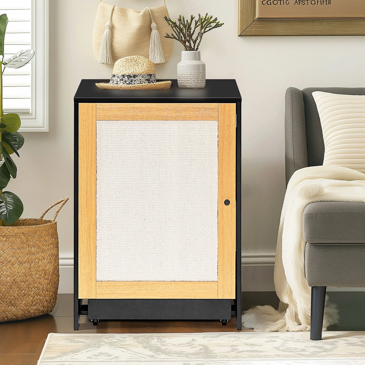 Hidden Cat Litter Box Enclosure With Sisal Scratching Door