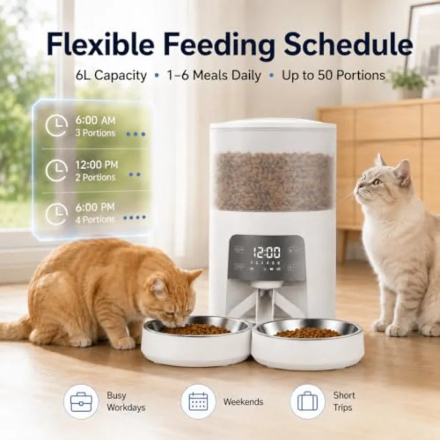 Timed Automatic Cat Feeder With Dual Stainless Steel Bowls