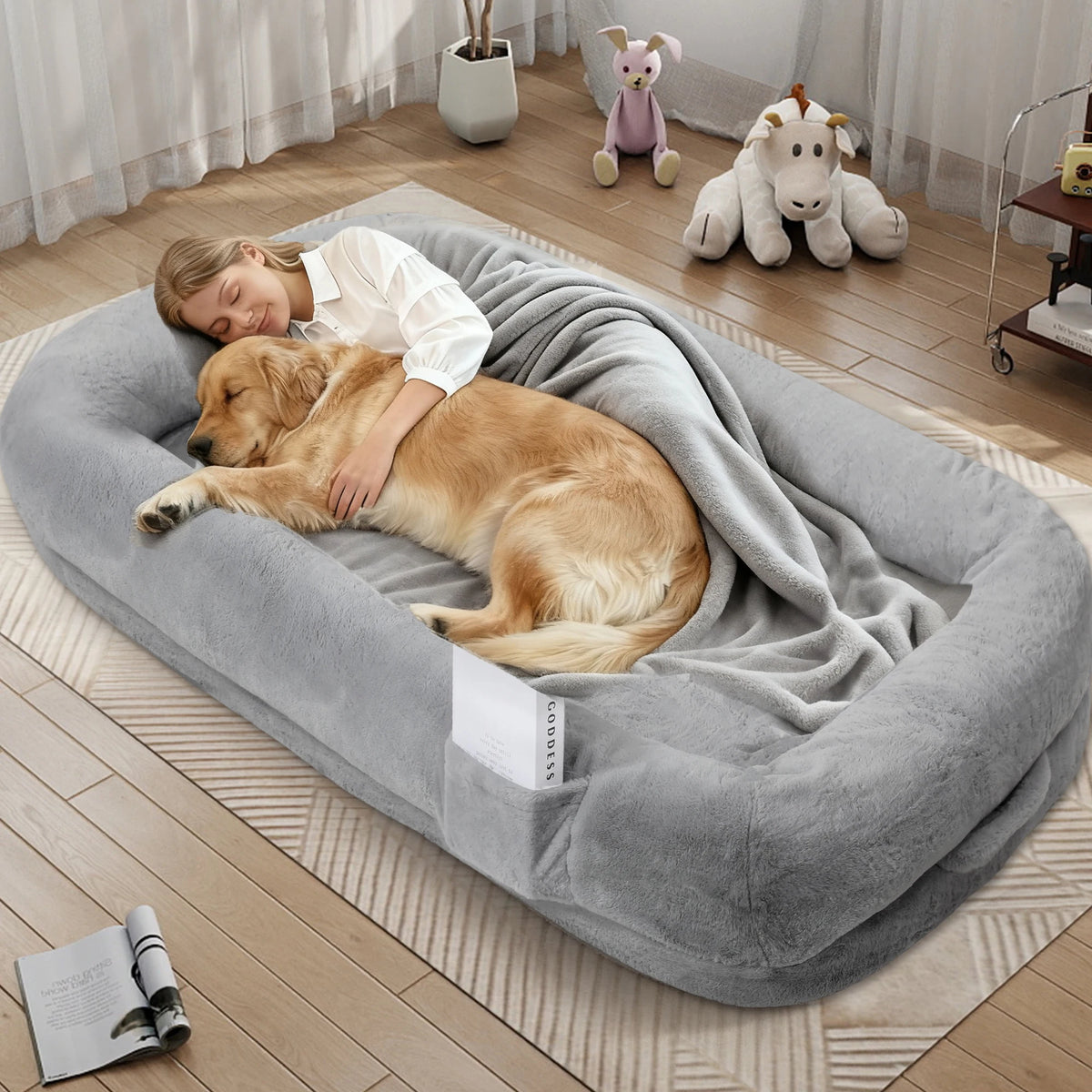 Human Sized Orthopedic Dog Bed With Removable Faux Fur Cover