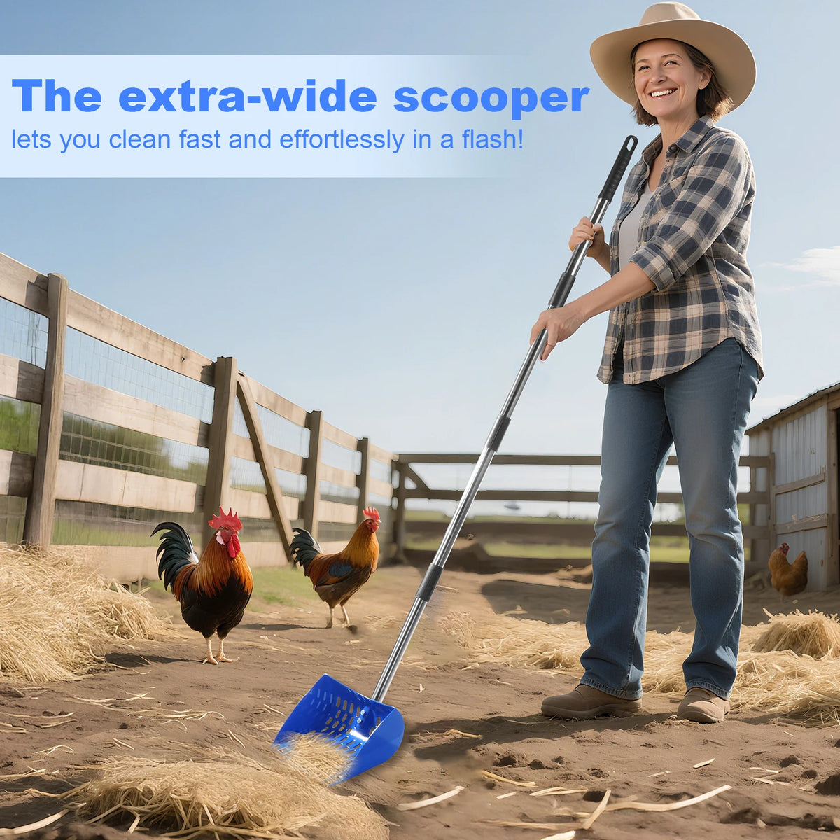 Ergonomic 2-in-1 Chicken Manure Shovel and Rake with Adjustable Handle
