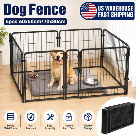 Foldable Stainless Steel Six Panel Heavy Duty Pet Exercise Kennel