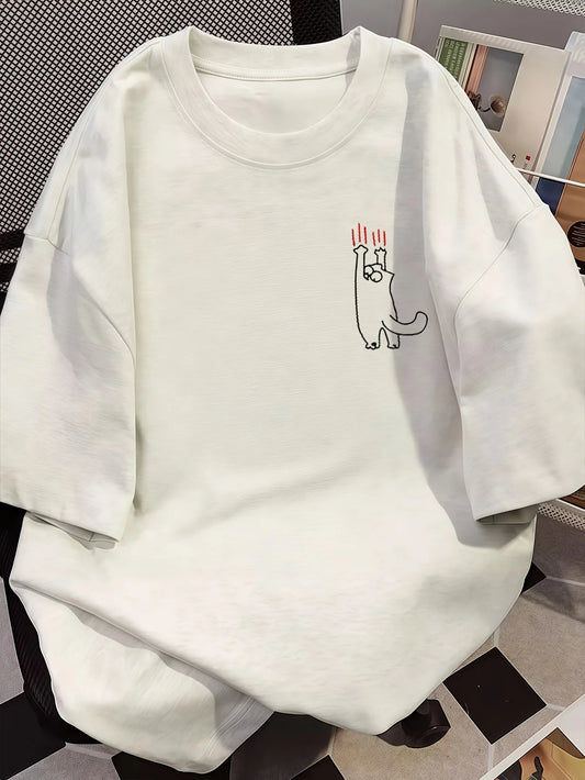 Men's Summer Casual Loose-Fit Short Sleeve Cotton T-Shirt - Trendy Crew Neck, Animal Graphic Design, Breathable and Comfortable Casual Wear, Everyday Tee |   Trendy casual wear |   Soft texture